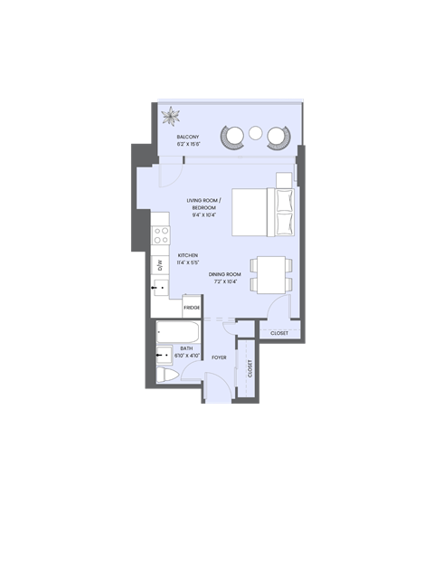 Floor plan for studio, 1 bath, 425 sqft